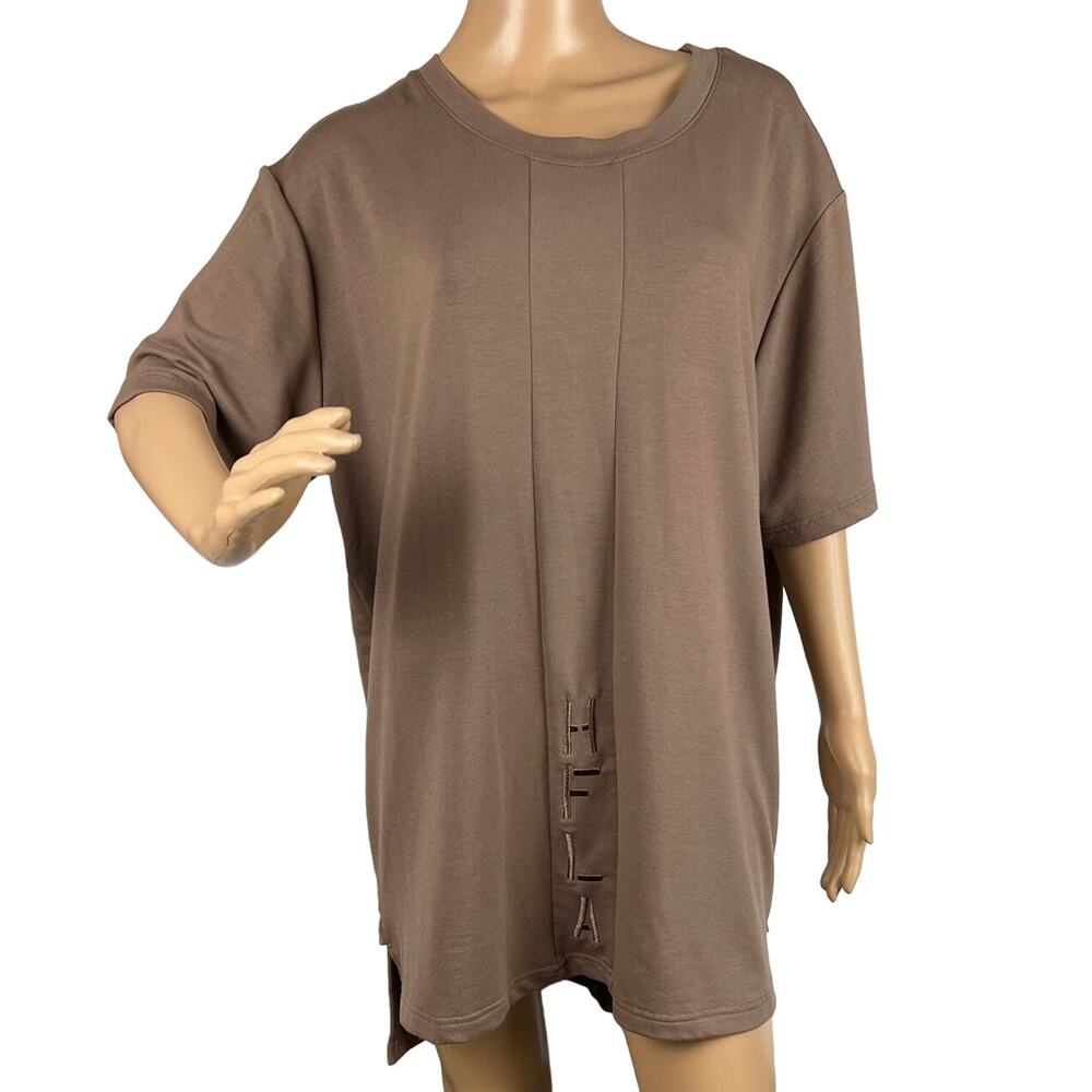 Homme + Femme  LA Unisex Tiered Thick Cotton Embroidered Tee Shirt Tan Size XL